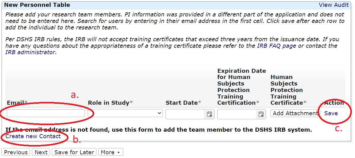 "Screenshot of the Research Team Personnel Form"
