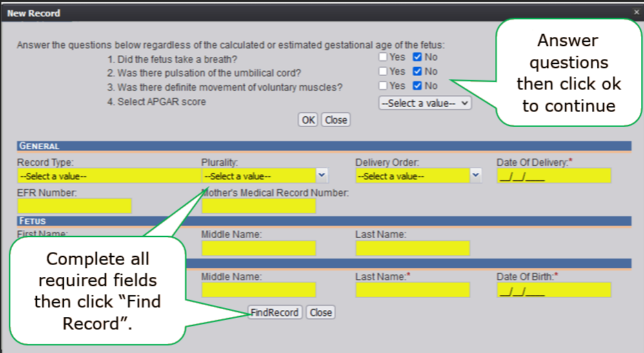 "Application Screen Shot - Fetal Death Reporting Changes in TxEVER"