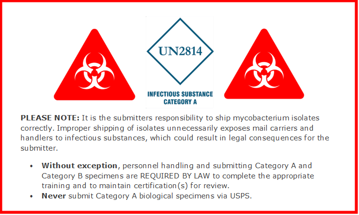 "A UN2814 Infectious Substance Category A Label flanked on both sides by a red biohazard symbol"