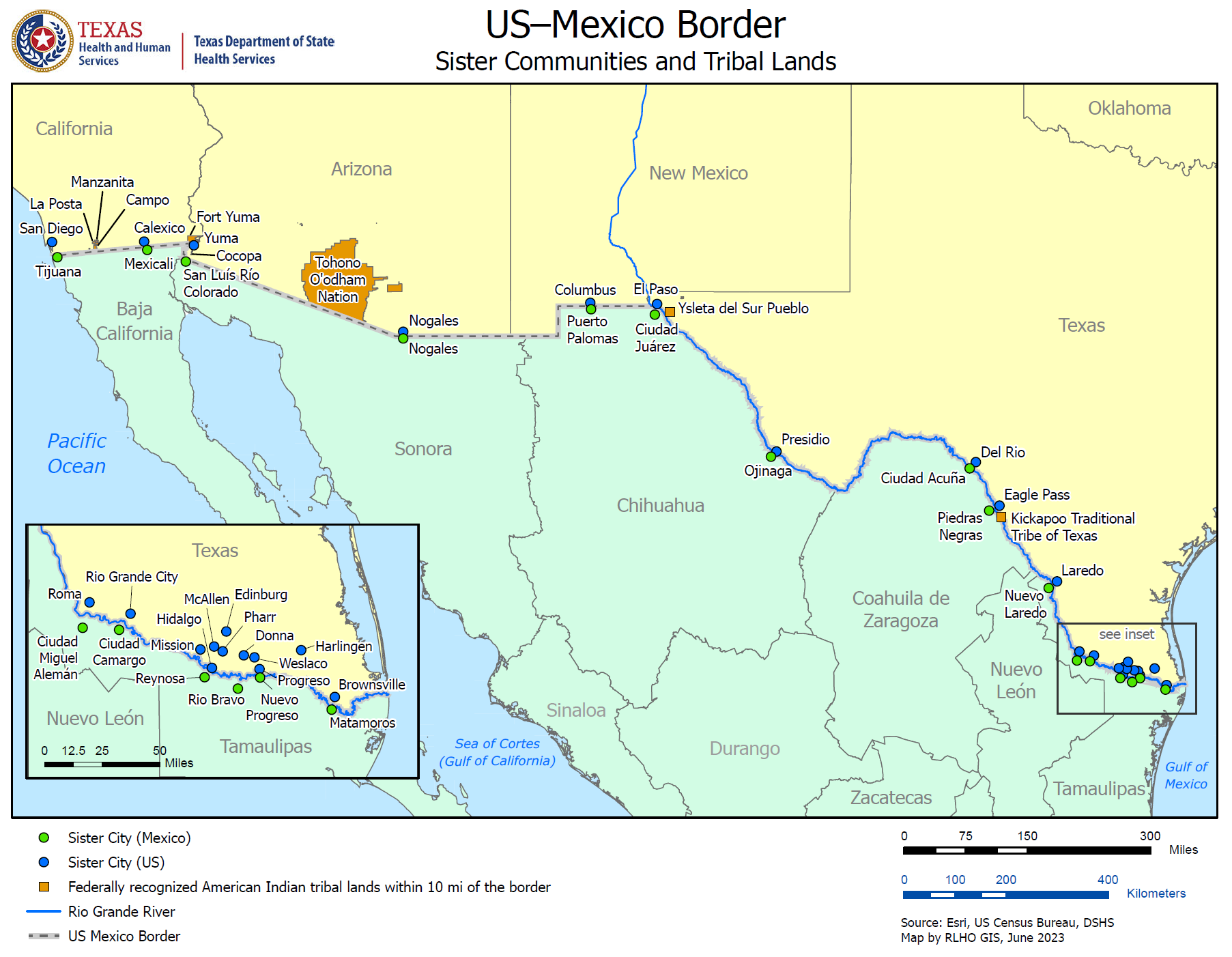 how far is chihuahua mexico from the texas border? 2