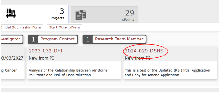 Screenshot of the Dashboard with the Protocol Number Highlighted