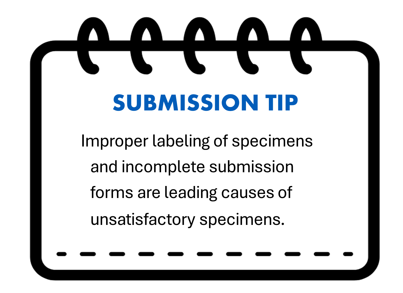 Improper labeling of specimens and incomplete submission forms are leading causes of unsatisfactory specimens.