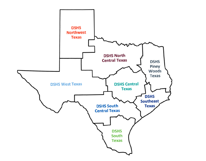 state of Texas image divided into eight sections